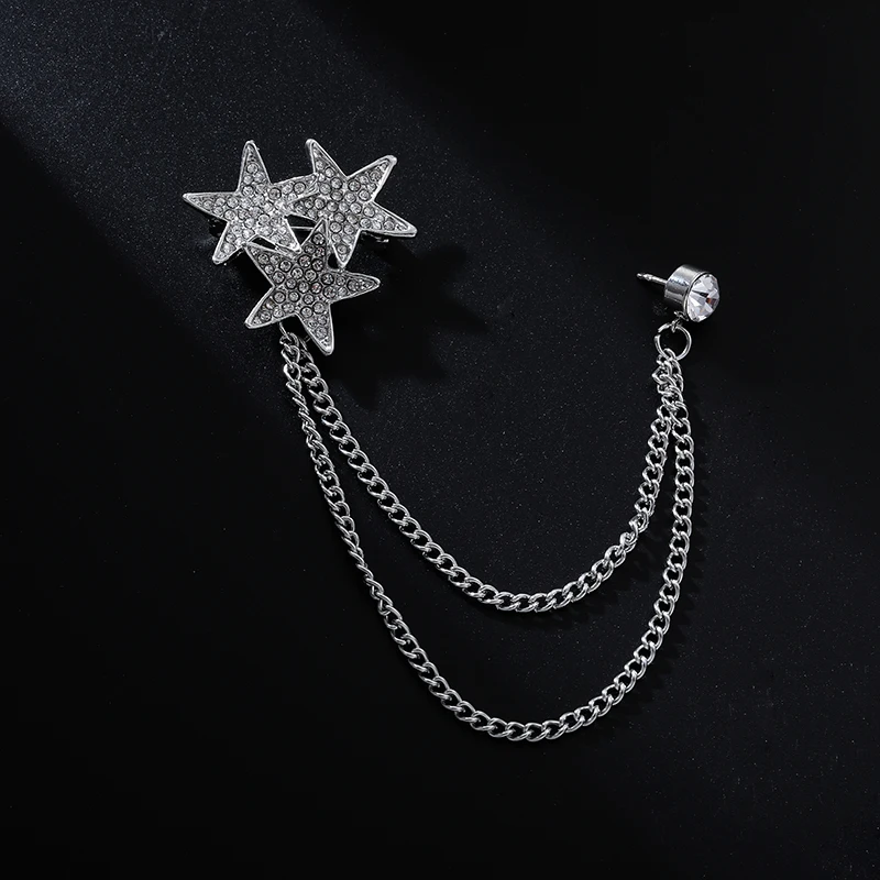 Модная металлическая брошь стразы из цинкового сплава со звездами и кисточками