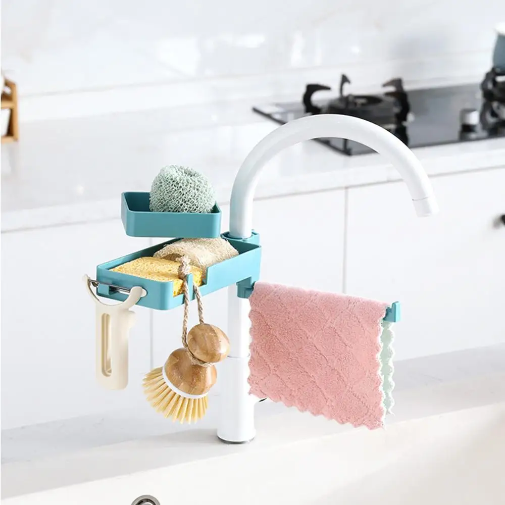 

3 In 1 Rotatable Faucet Rack Rag Shelf Multi Layers Kitchen Supplies Storage Rack Sink Sponge Holder Drain Rack Material Tools