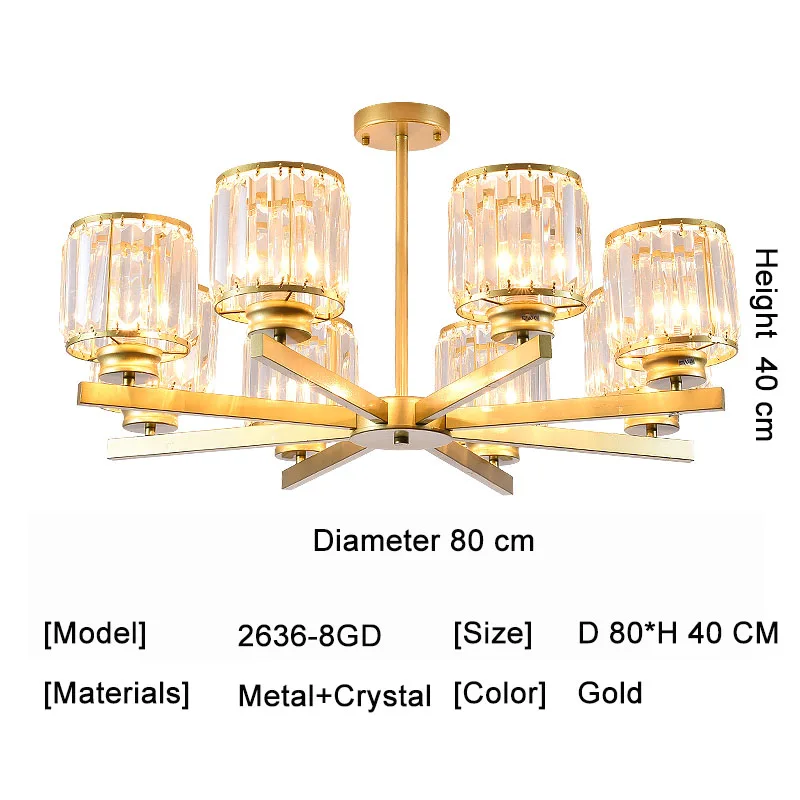 8 Light Gold Современные светодиодные люстры Хрустальные потолочные светильники люстры для спальни гостиной домашние люстры Deco Luminaria - Цвет абажура: 8 Light Gold