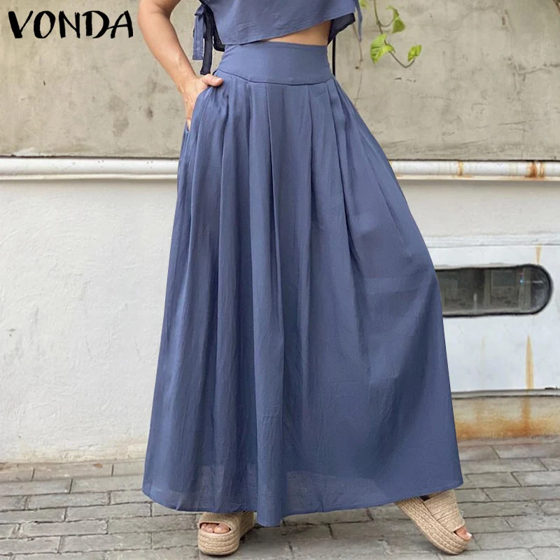 

Женские праздничные юбки VONDA 2021, летние офисные женские плиссированные юбки с эластичной талией, Женские Длинные повседневные юбки макси с ...