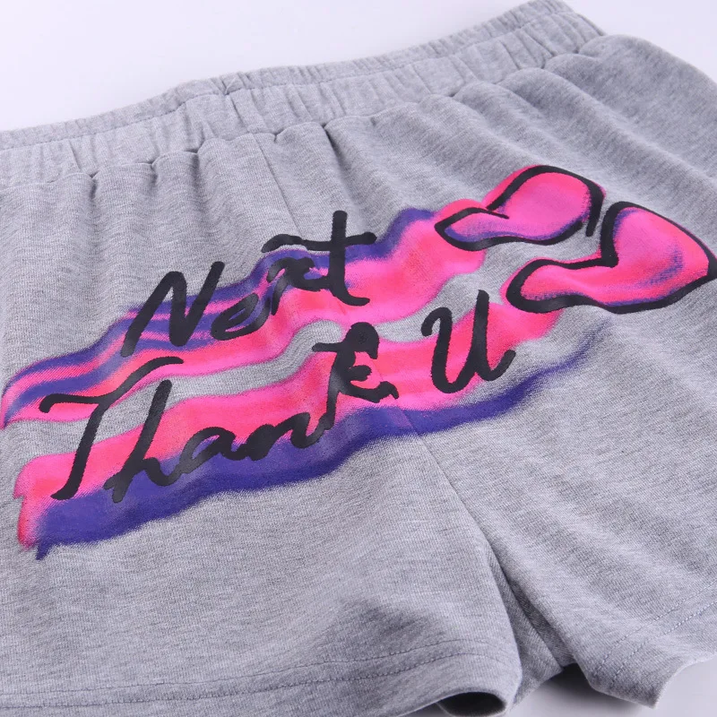 

Viifaa Grey Letter and Multicolor Graphic Print Sporting Casual Shorts Women Elastic Waist Summer Fitted High Waist Shorts