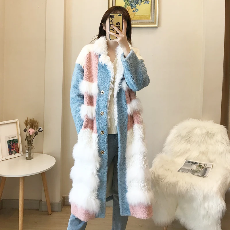 Натуральное меховое пальто женское винтажное длинное куртка из короткой овечьей