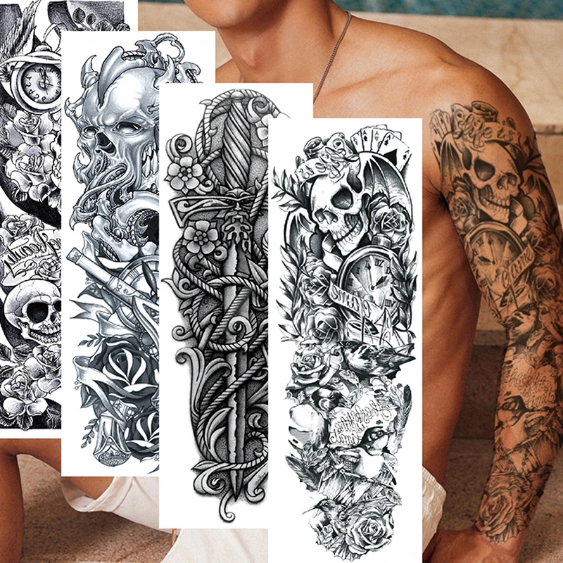 

Водостойкие Временные татуировки, наклейки на всю руку, Большие Татуировки, флэш-поддельные татуировки для мужчин и женщин