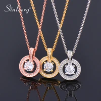 sinleery classic micro paved cubic zirconia hollow round necklace pendants women silver color chain jewelry zd1 sso