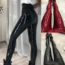 Модные шикарные женские одноцветные брюки из искусственной кожи с высокой талией, обтягивающие леггинсы, плотные бархатные леггинсы, брюки-карандаш