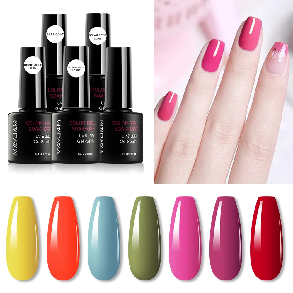 

Semi-permanent Varnish Gel Polish Set for Nails 8ml Soak Off UV LED Lamp Lacquer Gel Varnishes Base Top Coat Nail Polish Kit