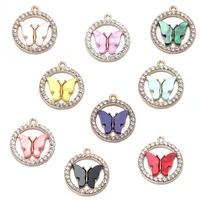 xuqian 10pcs high quality with alloy rhinestone round acrylic butterfly pendant for diy bracelet necklace making p0090
