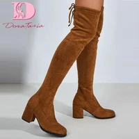 doratasia new ladies chunky heels over the knee high boots fashion solid round toe boots women 2021 casual soft shoes woman