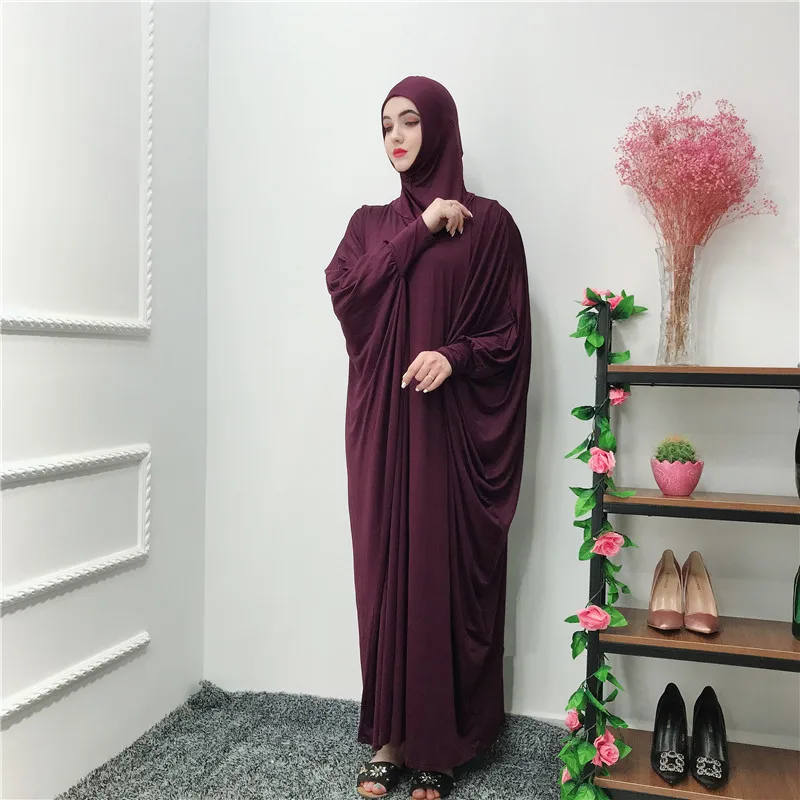 

One Piece Prayer Dress Set Islamic Clothing Saudi Turk Umrah Outfit Hooded Abaya Jilbab with Attached Hijab Scarf Muslim Women