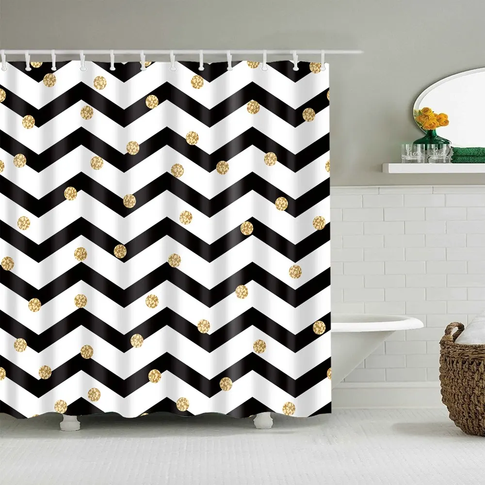 Занавеска для душа Dafield в горошек черно белые водонепроницаемые комплекты