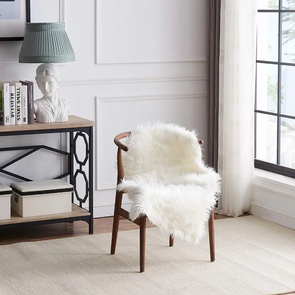 

Fur Artificial Sheepskin Hairy Carpet Living Room Bedroom Rugs Skin Fur Plain Fluffy Area Rugs Washable Bedroom Chair Faux Mat