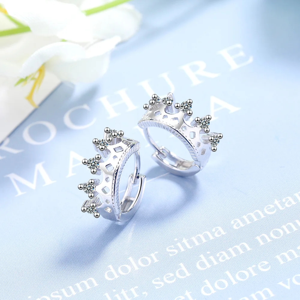 MEETSOFT 925 Sterling Silver Prevent Allergy Crystal Hoop Earrings for Women Trendy Small Irregular Crown Circle Jewelry Gift | Украшения и