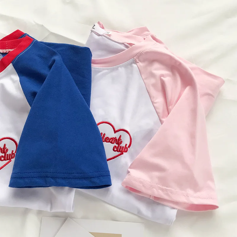 

Raglan Embroidery Love Short-Sleeved T-shirt Women's Summer 2021 New Fashion Loose Student Sweet Couple Clothes