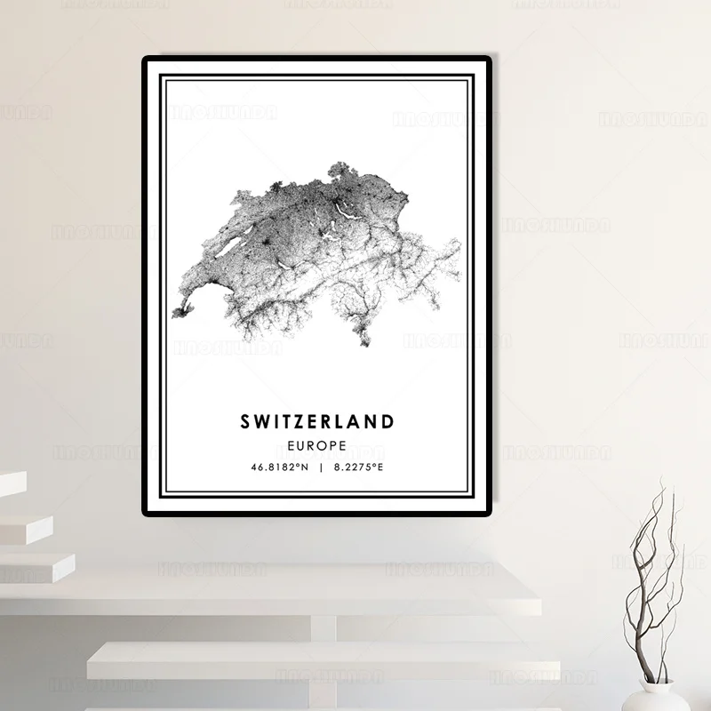 Карта городов мира Швейцария плакаты Настенная картина на холсте настенные