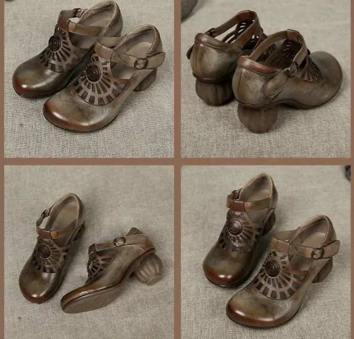 Женские туфли-фонарики с круглым носком из натуральной кожи |