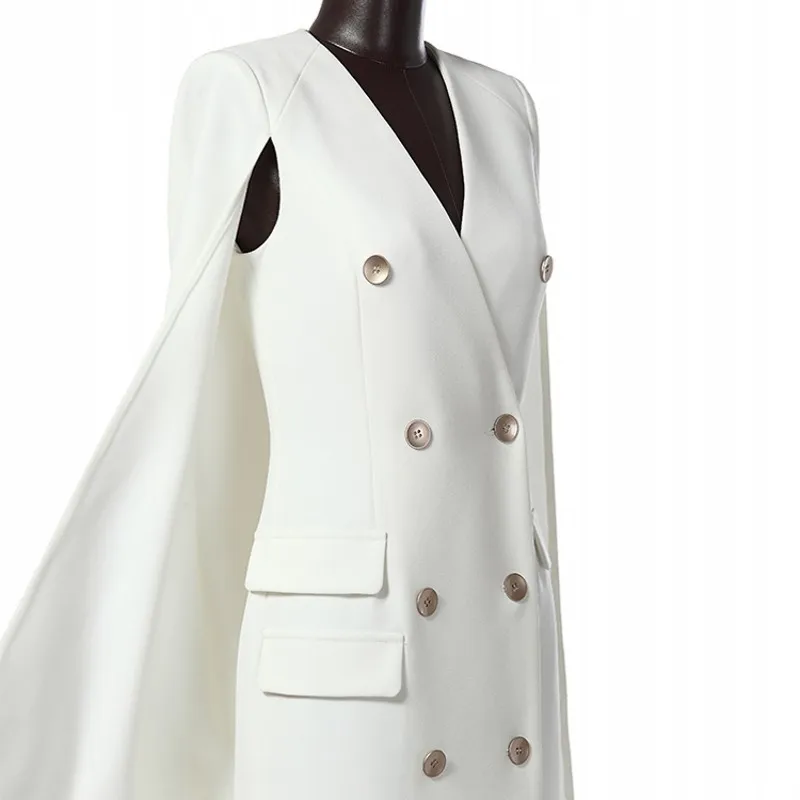 2020 New Fashion Office Ladies White Double Breasted Women Formal Party Cape Slim Fit Dress Suit Sexy V Neck Blazer