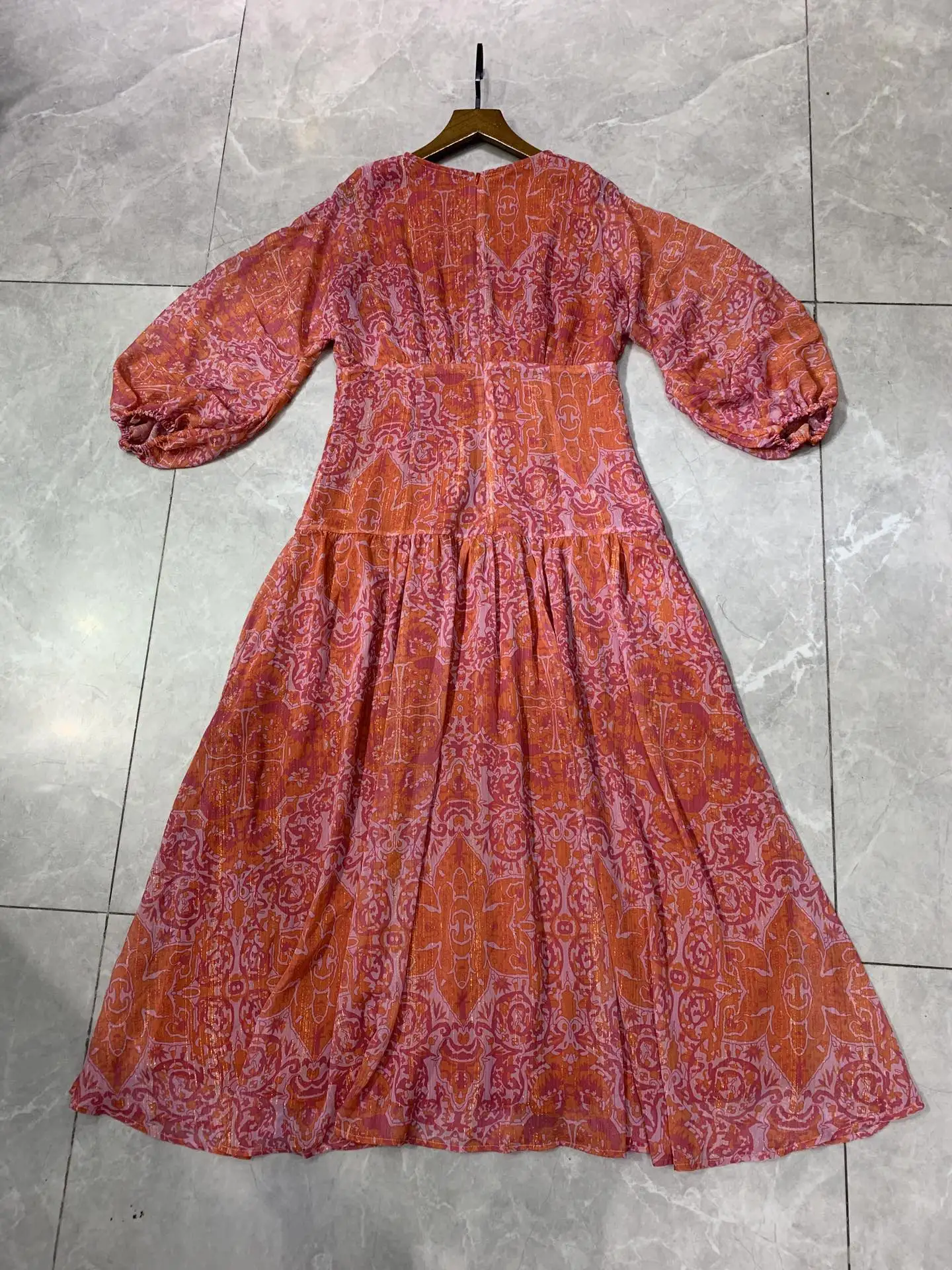 

Summer Runway Fashion Dress Lady Totem Print Sexy Deep V-neck Tied Waist Long Resort Vestido Women Party Robe