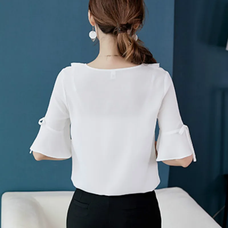 

Shirts Women Solid Color Elegant Slim All-match Simple Fashion Korean Style Womens Clothing Leisure Breathable Chiffon Students