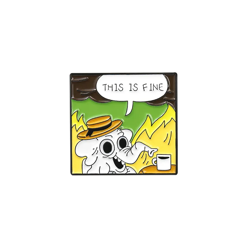 

Creative Flame Shape Enamel Cartoon Pins THIS IS FINE Letter Collection Commemorative Brooch Love The Earth Brooch Badge
