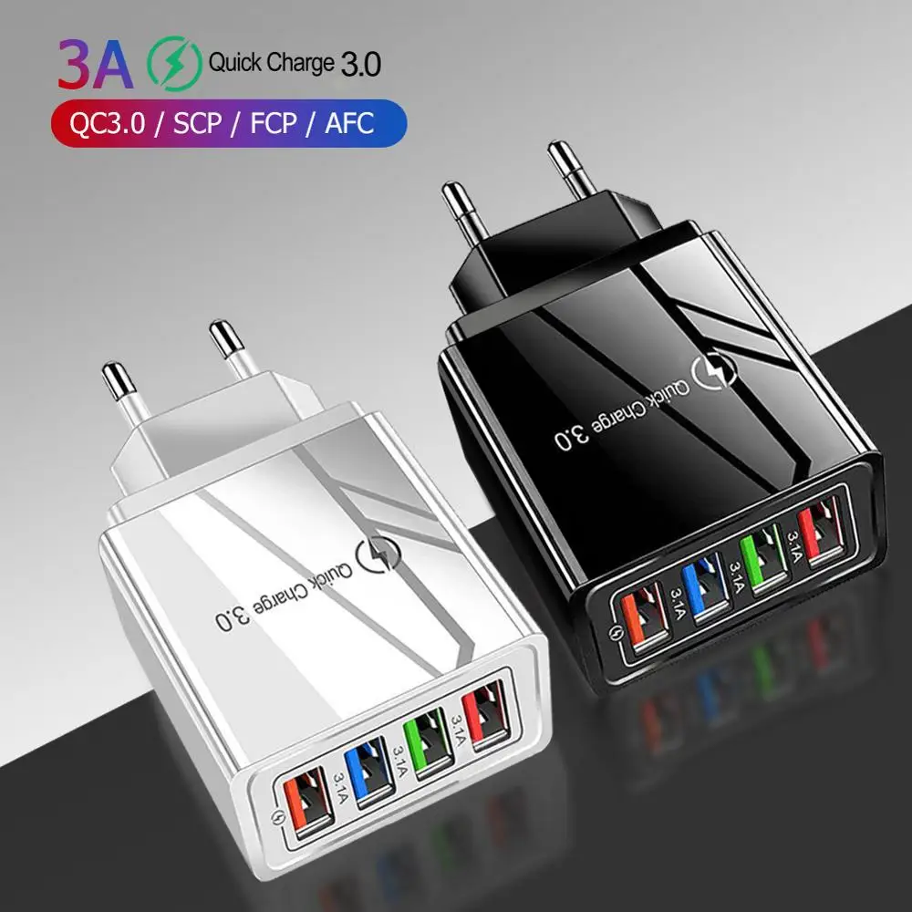 4 Port EU/US Plug USB Charger Quick Charge 3.0 For Samsung A50 A30 iPhone 7 8 Huawei P20 Tablet Wall Mobile Fast | Мобильные