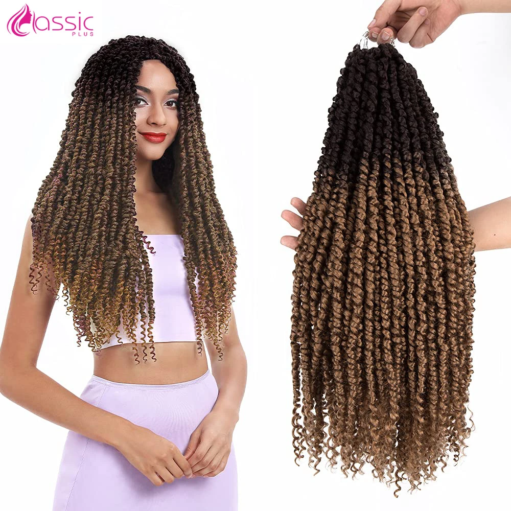

CLASSIC PLUS 20 Inch Soft Faux Locs Curly Crochet Braids Synthetic Hair Extensions Ombre Brown Kinky Curly Afro Hair For Women