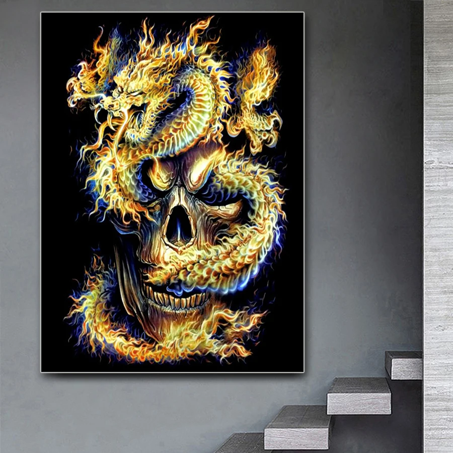 

Chinese Dragon and Skull DIY 5D Diamond Painting Family Fashion Crystal Rhinestone Cross Stitch Embroidery Mosaic Art Painting