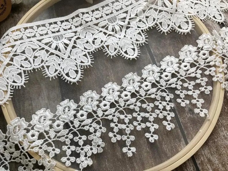 2 ярда из белого кружева Цветочная бахрома и кружевная бейка кружевной воротник