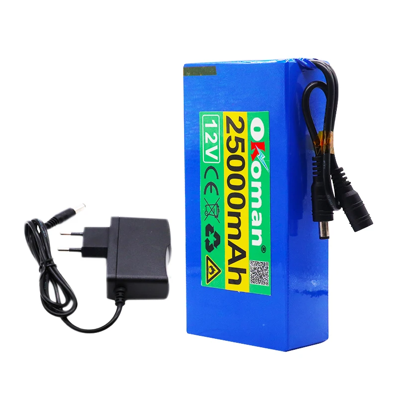 12v 25000mAh lithium-ion Rechargeable battery High Capacity 12.6v 25Ah AC Power Charger With charging indicator+ charger