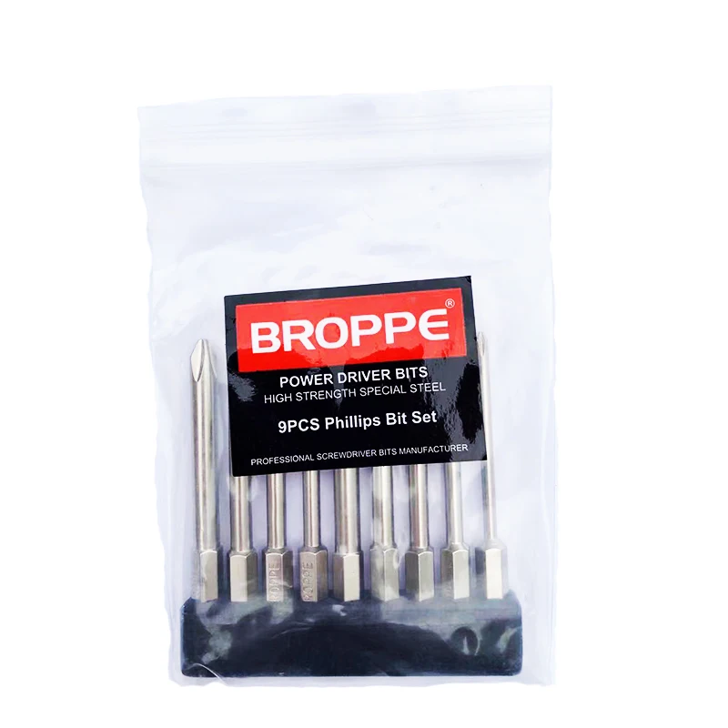 

Broppe 9Pcs 1/4" Hex Shank Magnetic Electric Screwdriver Bits 75mm Long Phillips/Cross Head Power Tool