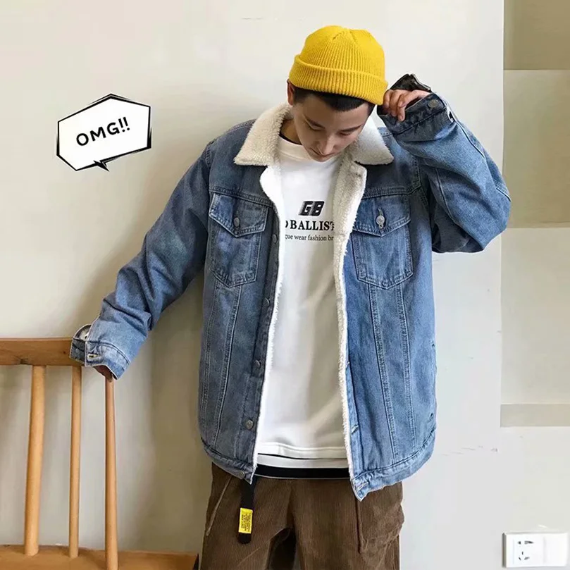 Мужская Утепленная джинсовая куртка кашемировая из овечьей шерсти с хлопковой