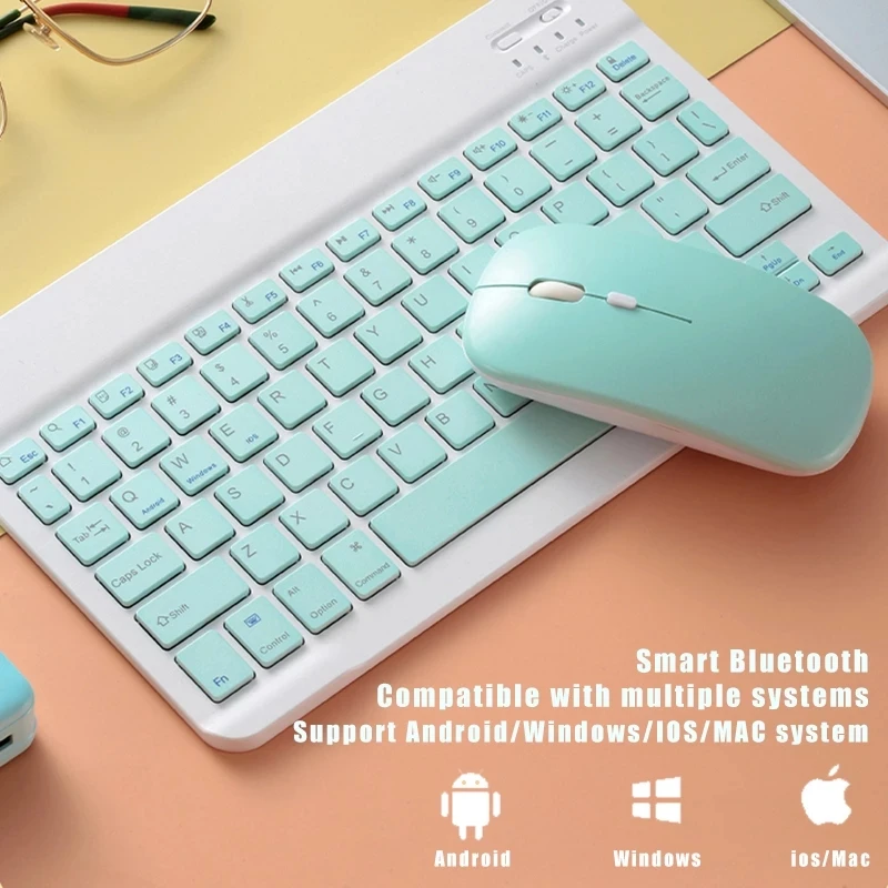 

78 Key Wireless Keyboard Set Rechargeable Mixed Roud Keycap Candy Color for Laptop Notebook PC Bluetooth Keyboard and Mouse