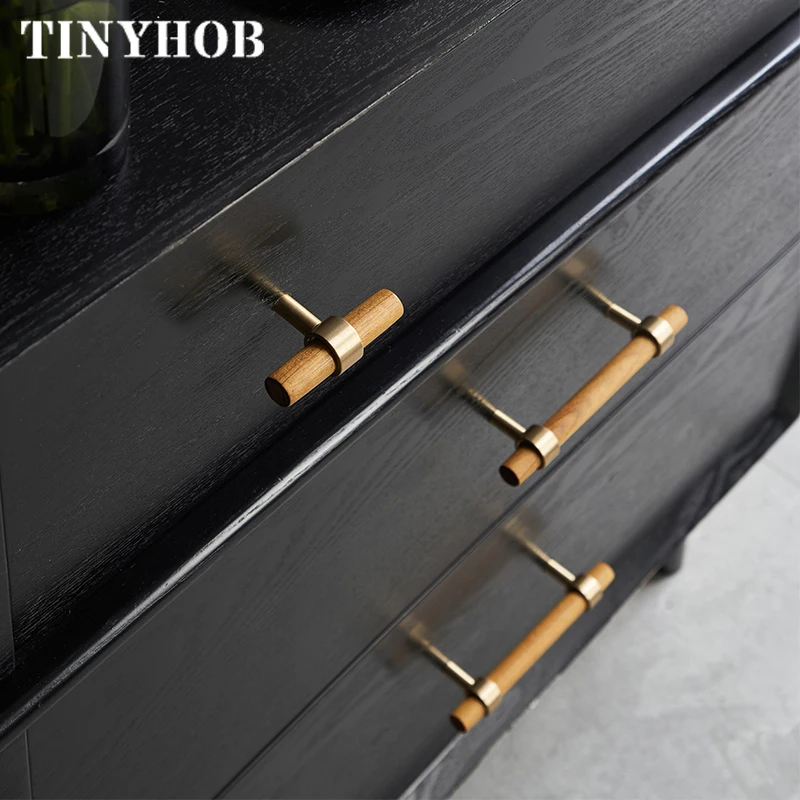 14 дюймов натуральное дерево + латунь T образные дверные ручки Мебель в