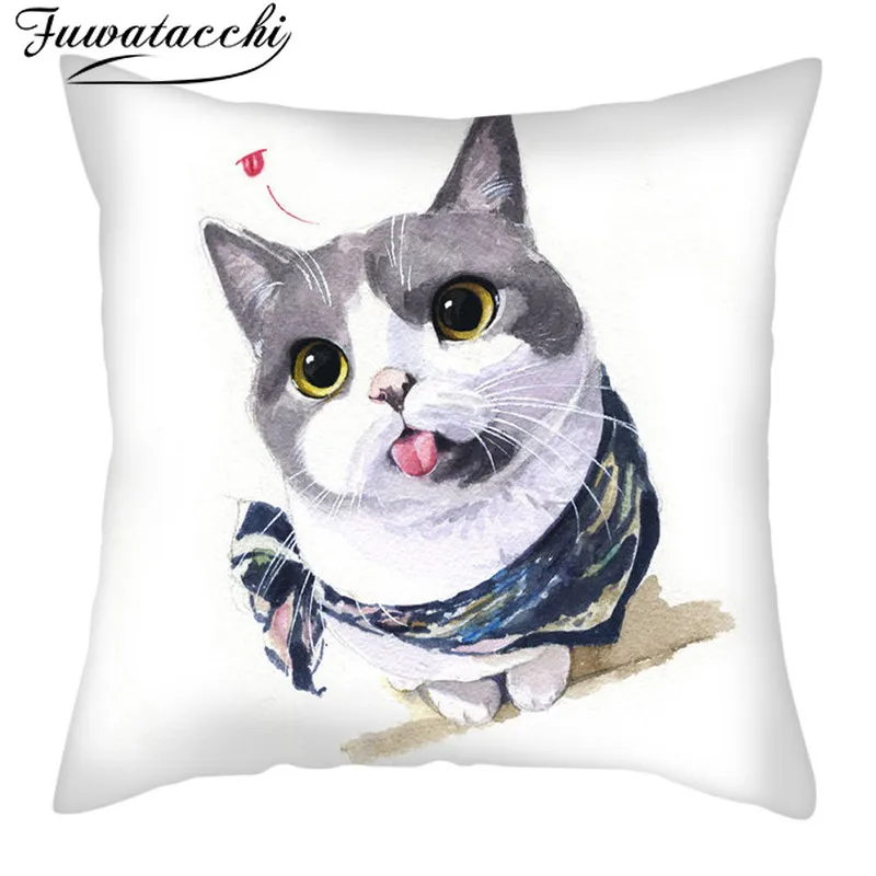 

Fuwatacchi Carton Animals Pillow Cover Cute Cat Picture Printed Cushion Covers for Home Sofa Decorative Throw Pillowcase 45*45cm
