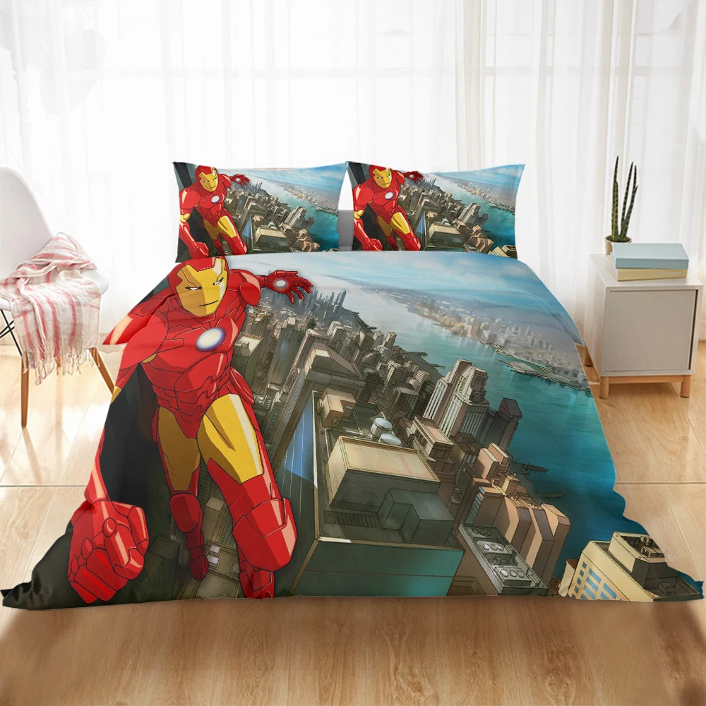 

Home Textile Disney Marvel Avengers 3D-printed Bedding Set Red Iron Man Duvet Bed Cover Pillowcase Boys Bedroom Decoration