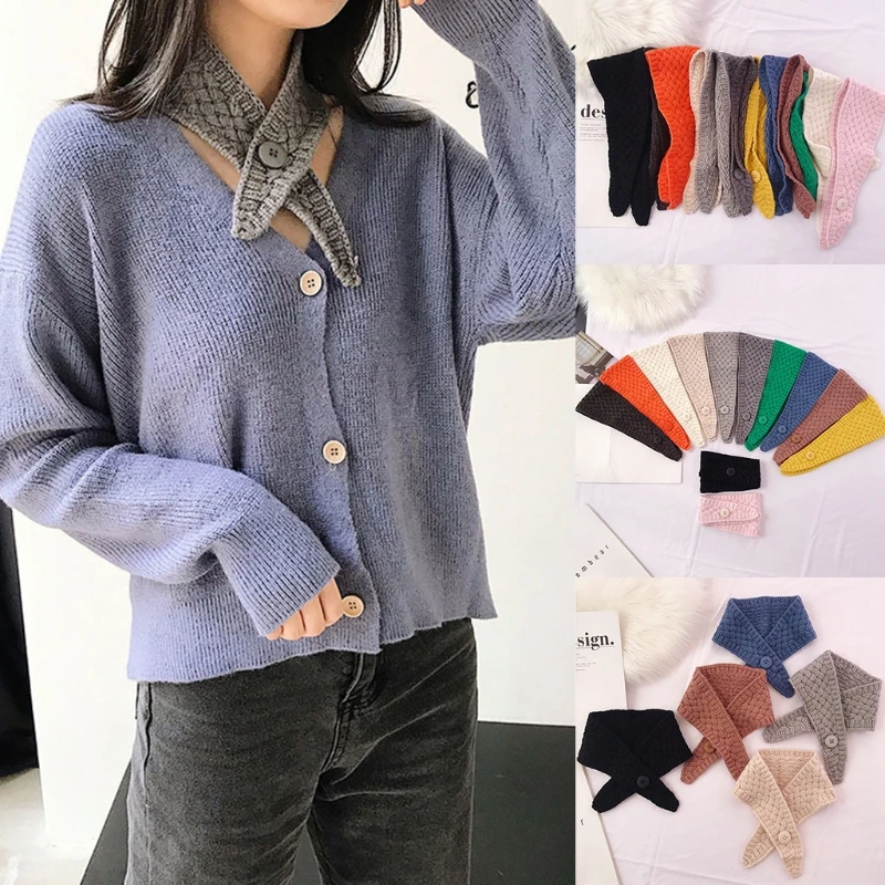 Корейский женский вязаный накладной воротник однотонный ярких цветов зимний