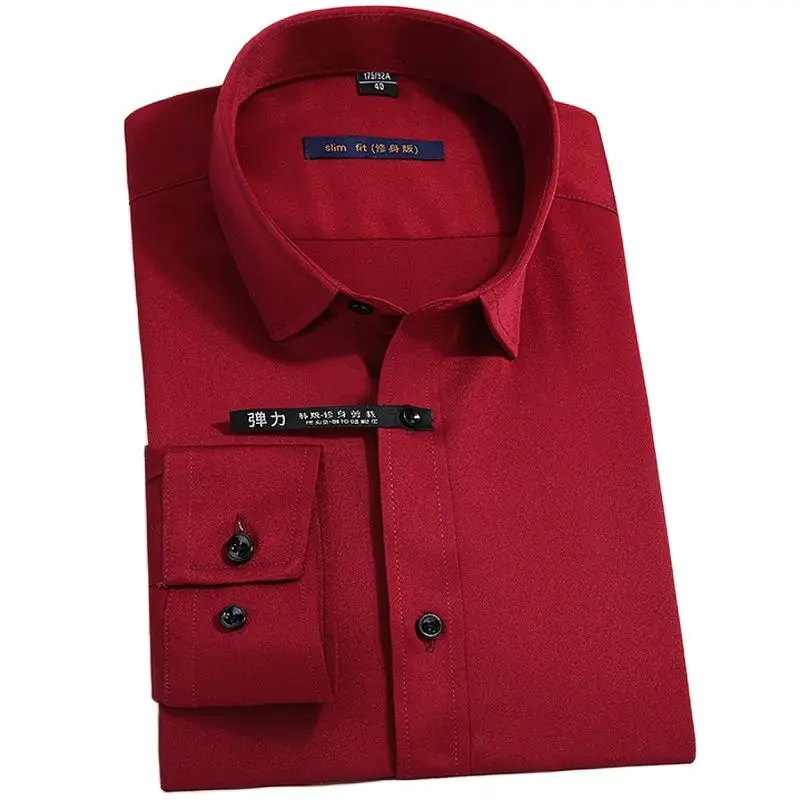 Мужская рубашка с длинным рукавом из бамбукового волокна стрейчевая Однотонная