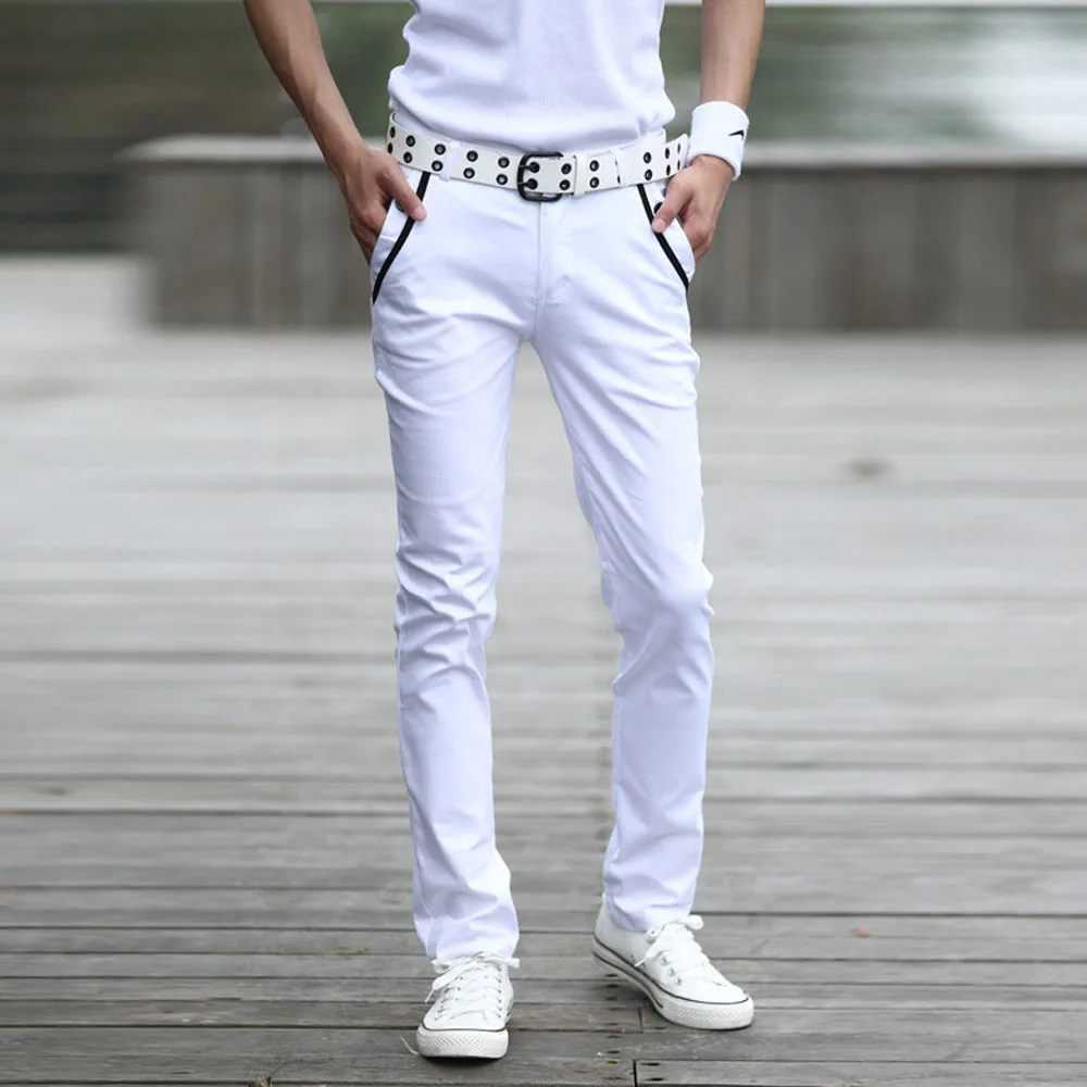 Мода 2021 для мужчин Slim Fit повседневные белые эластичные тонкие облегающие штаны