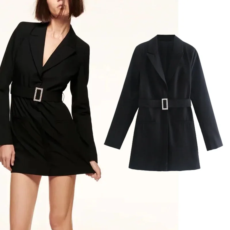 

Xypskh Za Women Winter New Fashion With Belt Office Mini Dress Fashion V Neck Long sleeve Commute Female Dresses Vestidos Mujer