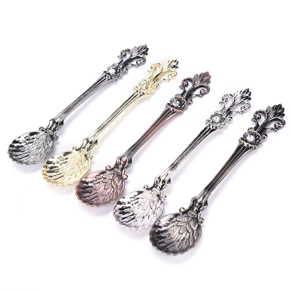 1Pcs fashion Coffee Spoon Kitchen Dining Bar Tool Dessert Vintage Arab Style Bronze Carved Small 9.8*2.1cm | Дом и сад