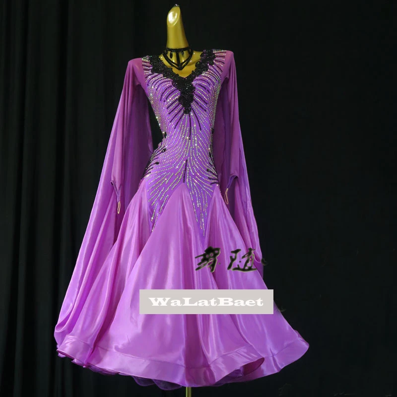 

Advanced Ballroom Competition Dance Dress Purple Standard Modern Skirt Of High Quality Women Waltz Ballroom Dance Dresses