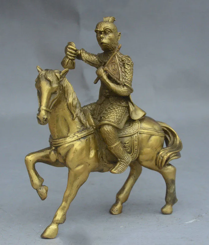 8&quot Chinese Feng Shui Brass Wealth Fu Monkey King Sun WuKong Ride Horse Statue | Дом и сад
