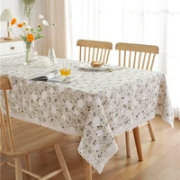 white dandelion flower pattern cotton linen tablecloth with lace hem home coffee pendant tea table pad meal cloth