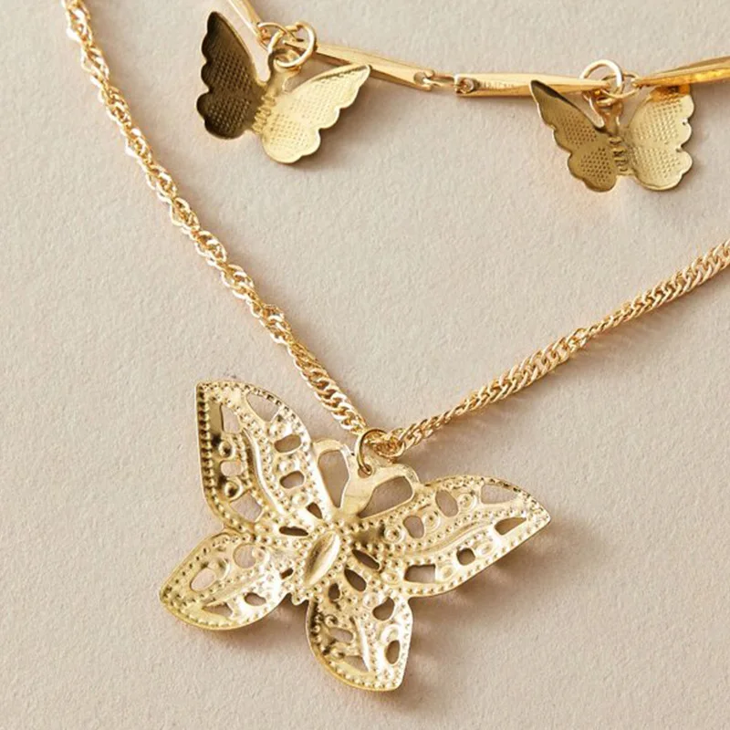 

Women Gold Choker Necklace Trendy Charm Boho Chain Butterfly Pendant Personality