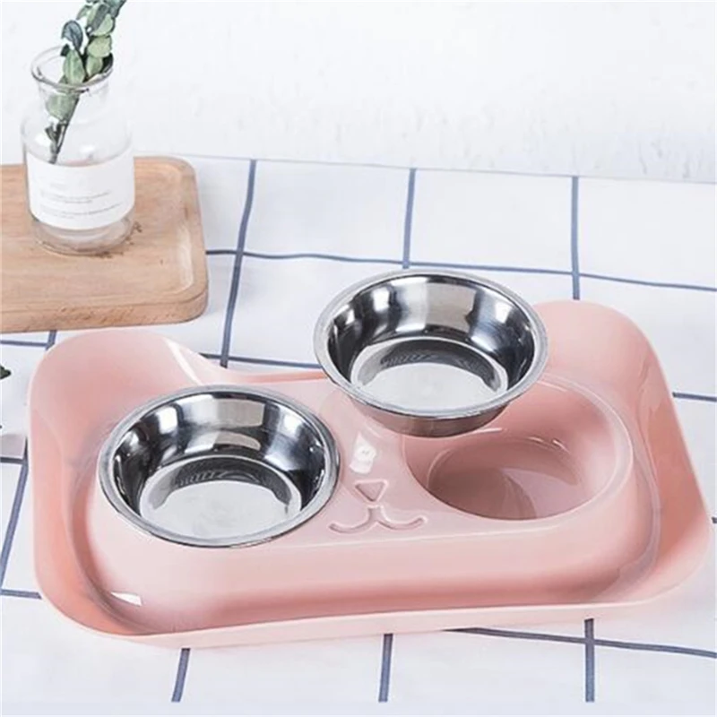 1 шт. прочная двойная миска для кошачьего корма из нержавеющей стали Кошка