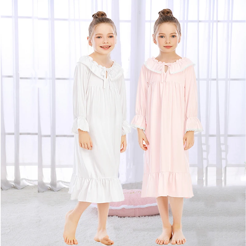 

Children Girl Lolita Dress Princess Sleepshirts Vintage Kid Ruffles Nightgowns.Courtly Style Toddler Nightdress Lounge Sleepwear