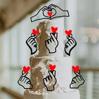 10pcsset finger gesture red heart cake toppers valentines day wedding party cake toppers cupcake decorations bachelor party