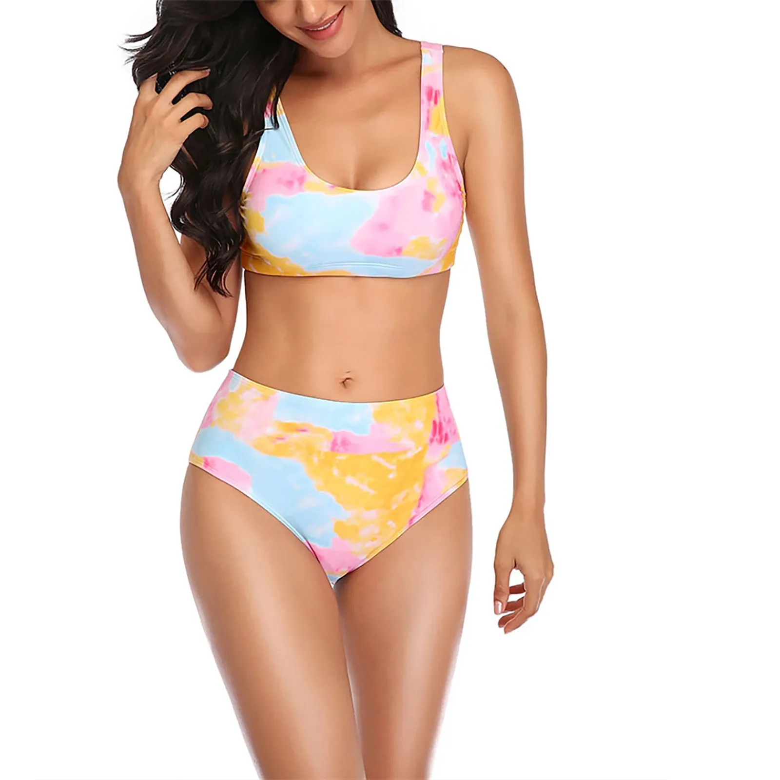 

Women's Swimming Suit Fashion Women's Two Piece Swimsuits Swimming Wear Tie-dye Printed Sexy Bikini swimwear women tankini#5
