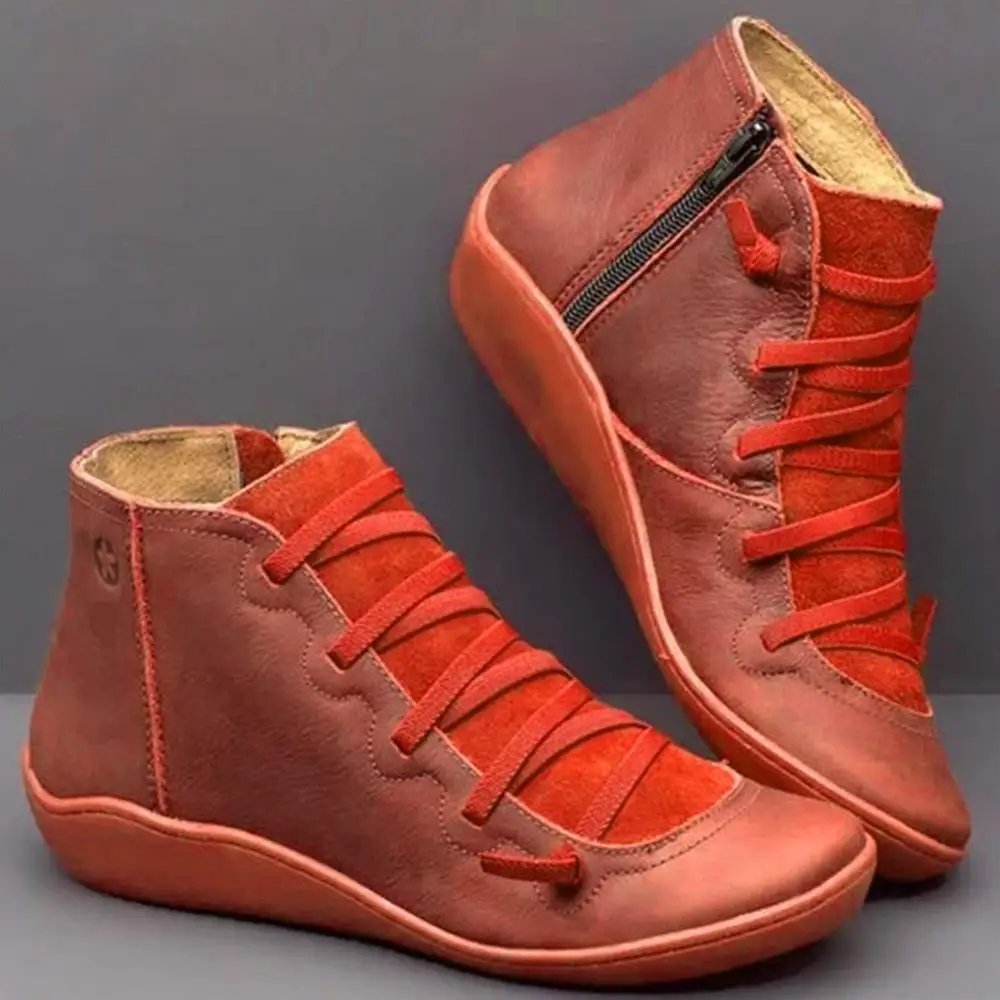 Кожаные ботильоны Осенняя винтажная женская обувь на шнуровке Удобные ботинки