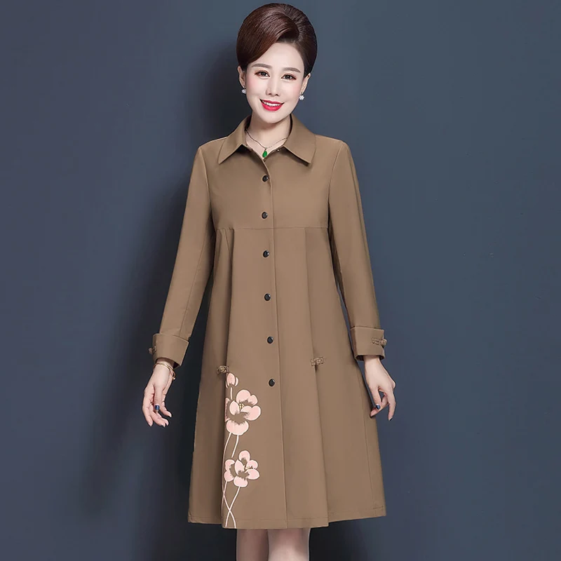 Весенний Новый Тренч с винтажным принтом средней и длинной секцией женский