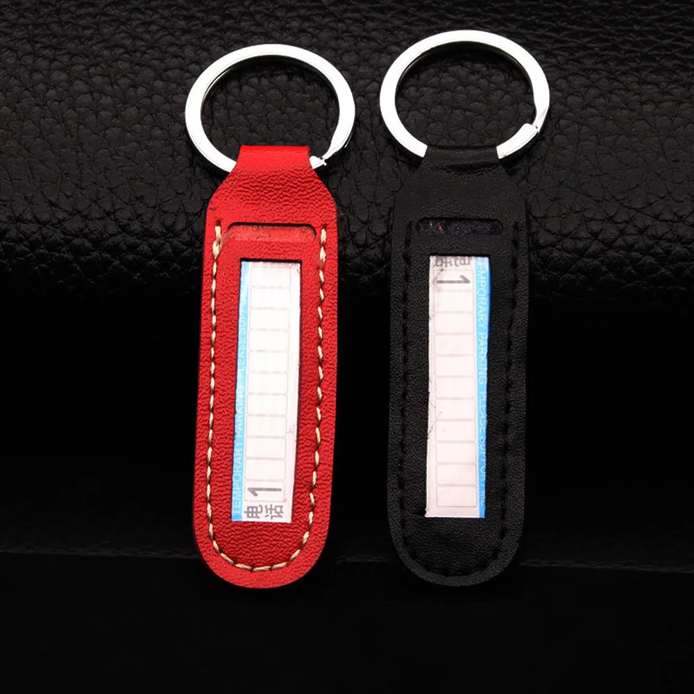 Leather Anti-lost Phone Number Plate Car Keychain Pendant Auto Vehicle Card Keyring Key Chain Interior |